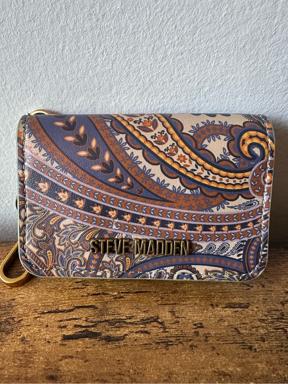 Steve Madden Paisley Cardholder Wallet Keychain Bag Charm Purple Orange NWOT
